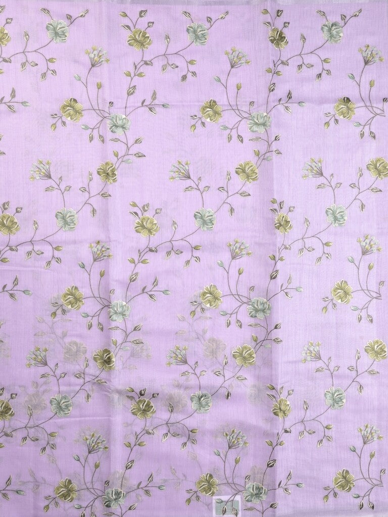 Kota fancy saree light lavender color allover embroidery with striped pallu plain attached plain blouse