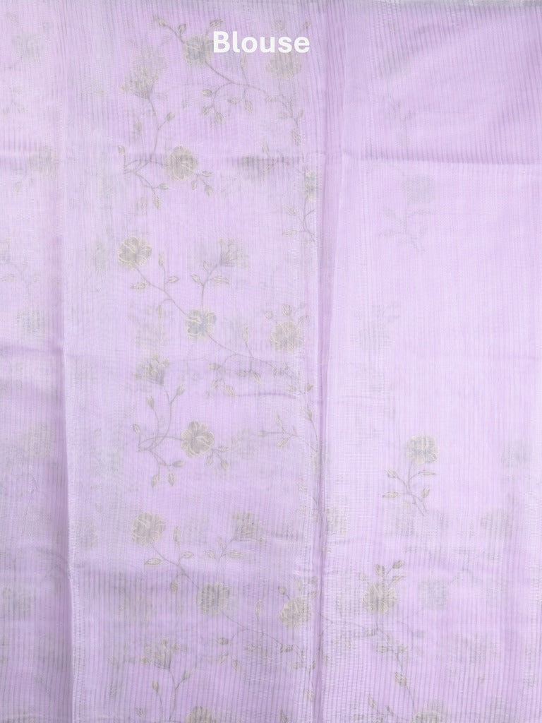 Kota fancy saree light lavender color allover embroidery with striped pallu plain attached plain blouse