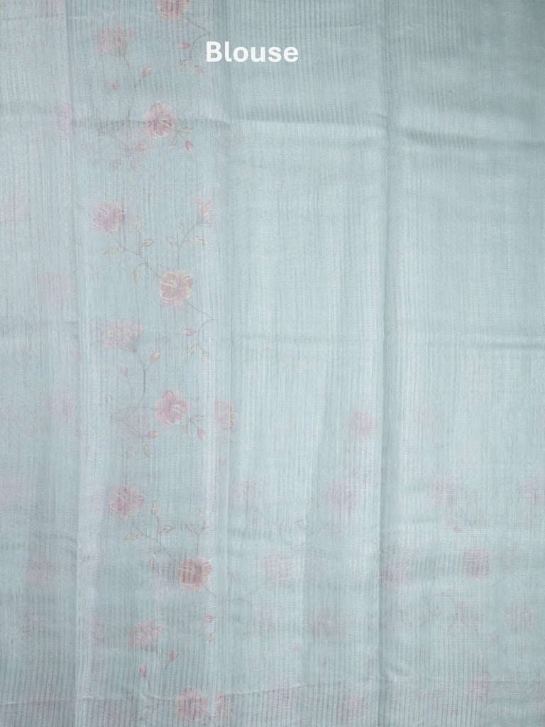 Kota fancy saree light blue color allover embroidery with striped pallu plain attached plain blouse