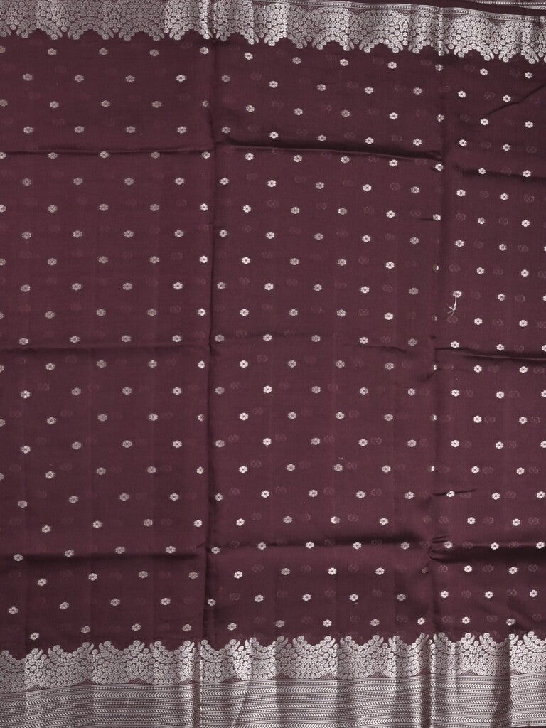Raw mango fancy saree dark maroon color allover zari motifs & zari border with zari pallu and attached self blouse