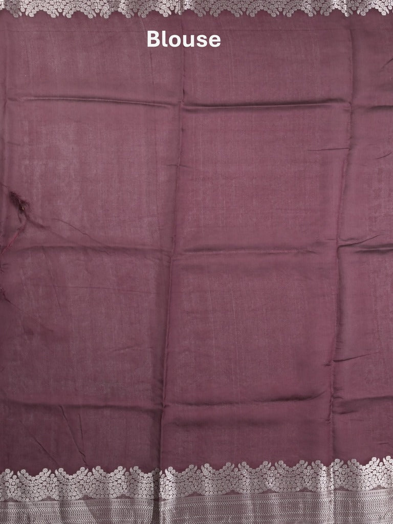 Raw mango fancy saree dark maroon color allover zari motifs & zari border with zari pallu and attached self blouse