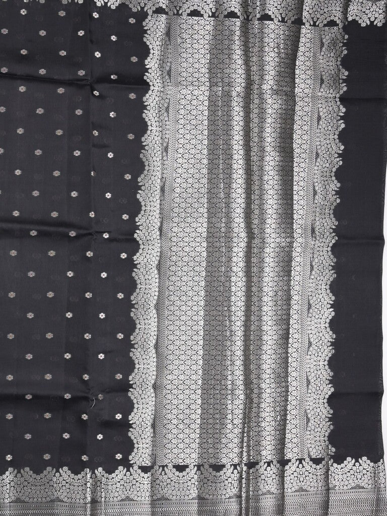 Raw mango fancy saree black color allover zari motifs & zari border with zari pallu and attached self blouse