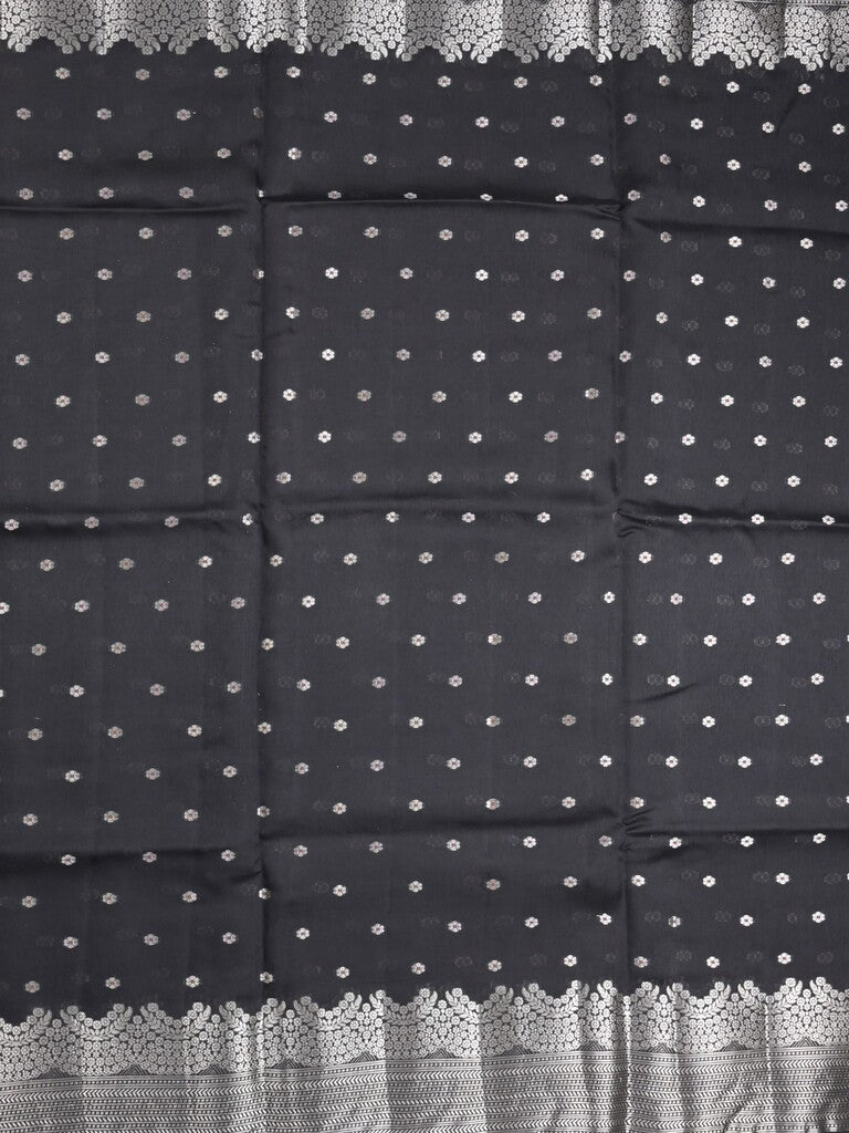 Raw mango fancy saree black color allover zari motifs & zari border with zari pallu and attached self blouse