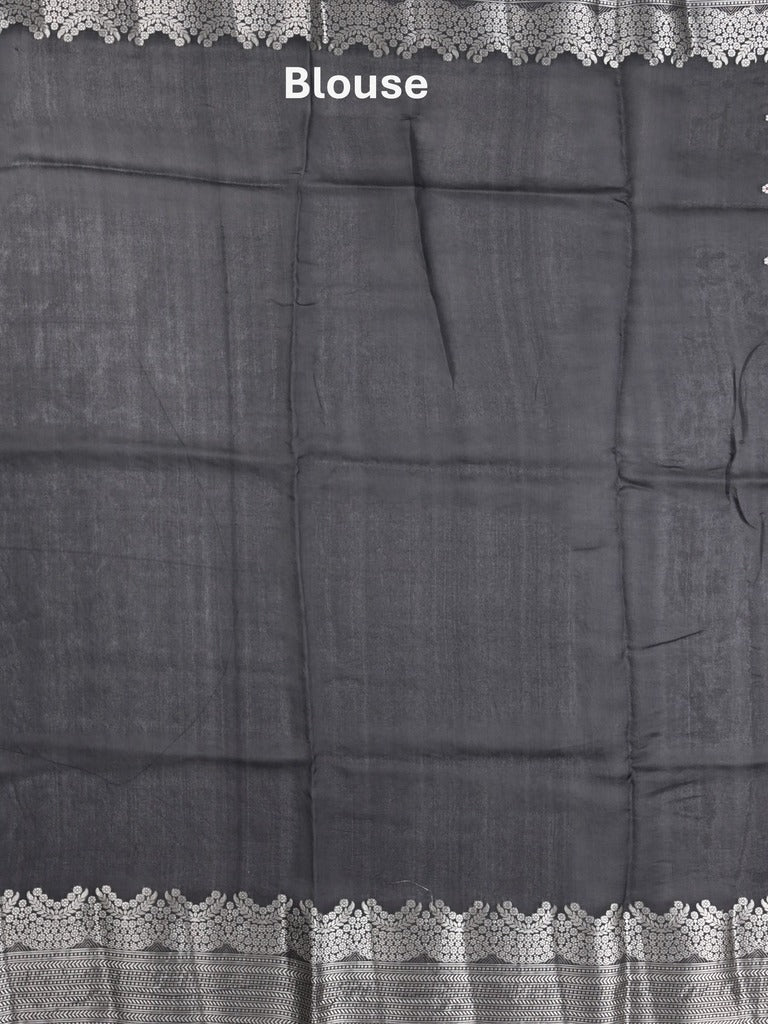 Raw mango fancy saree black color allover zari motifs & zari border with zari pallu and attached self blouse