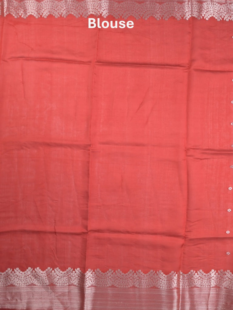 Raw mango fancy saree red color allover zari motifs & zari border with zari pallu and attached self blouse