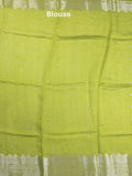 Raw mango fancy saree parrot green color allover zari motifs & zari border with zari pallu and attached self blouse