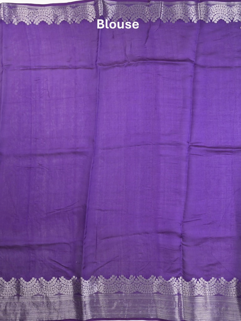 Raw mango fancy saree dark blue color allover zari motifs & zari border with zari pallu and attached self blouse