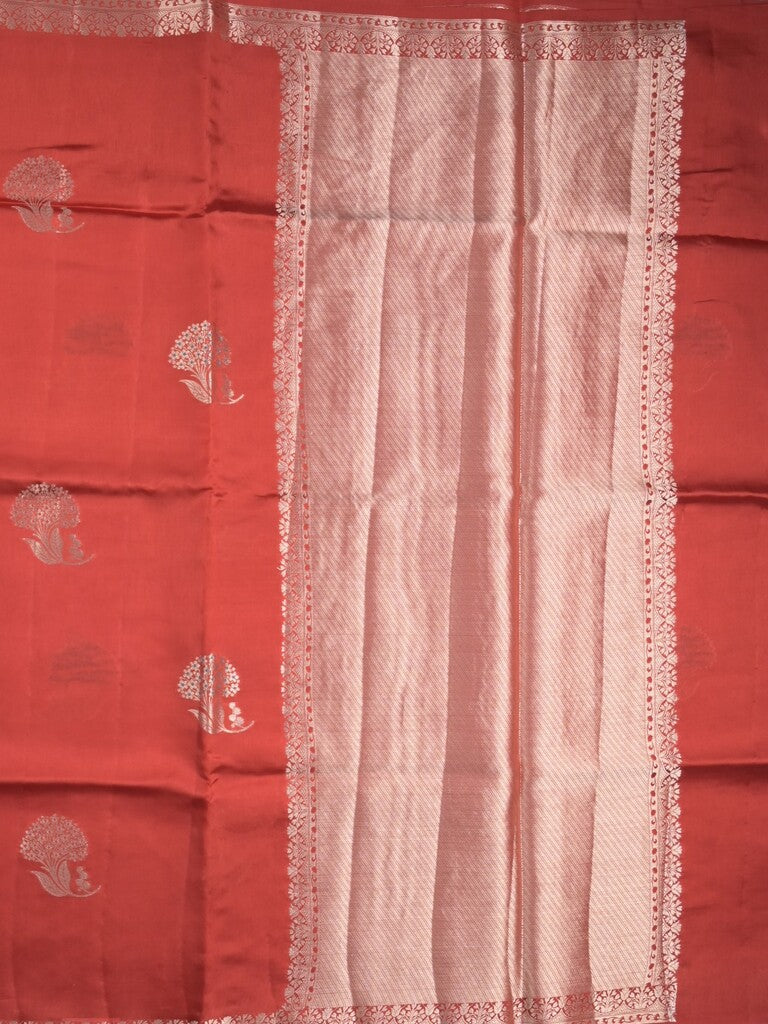 Raw mango fancy saree red color allover zari motifs & zari border with zari pallu and attached self blouse
