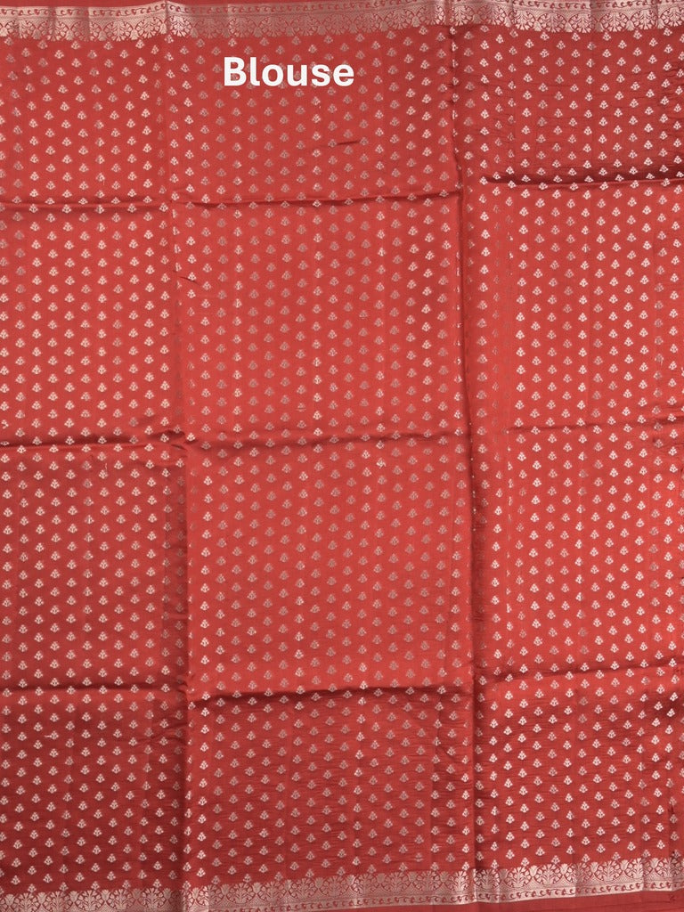 Raw mango fancy saree red color allover zari motifs & zari border with zari pallu and attached self blouse