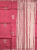 Raw mango fancy saree dark pink color allover zari motifs & zari border with zari pallu and attached self blouse