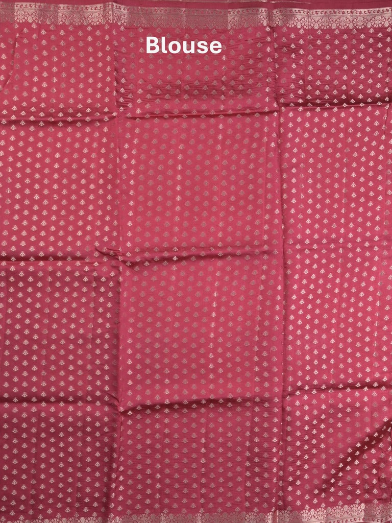 Raw mango fancy saree dark pink color allover zari motifs & zari border with zari pallu and attached self blouse