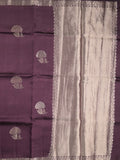 Raw mango fancy saree dark wine color allover zari motifs & zari border with zari pallu and attached self blouse