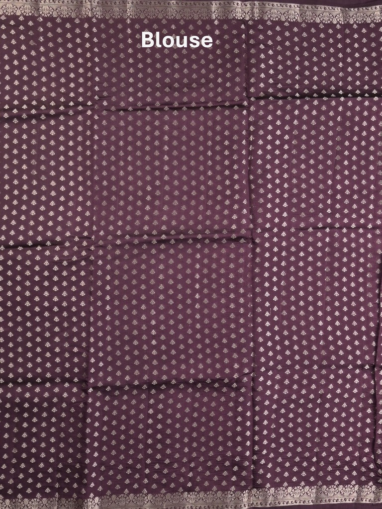 Raw mango fancy saree dark wine color allover zari motifs & zari border with zari pallu and attached self blouse