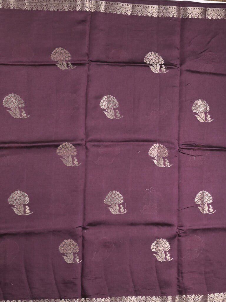 Raw mango fancy saree dark wine color allover zari motifs & zari border with zari pallu and attached self blouse