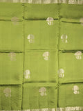 Raw mango fancy saree parrot green color allover zari motifs & zari border with zari pallu and attached self blouse