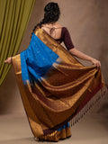 Kanchi pattu saree royal blue color allover zari motifs & zari border with rich pallu and contrast plain blouse