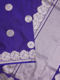 Raw mango fancy saree royal blue color allover zari motifs & zari border with zari pallu and attached self blouse