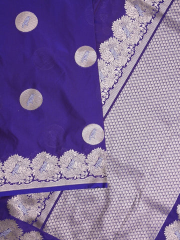 Raw mango fancy saree royal blue color allover zari motifs & zari border with zari pallu and attached self blouse
