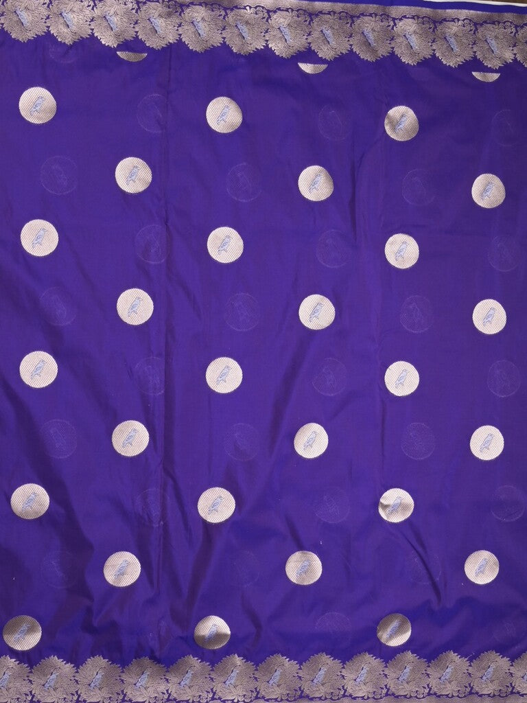 Raw mango fancy saree royal blue color allover zari motifs & zari border with zari pallu and attached self blouse