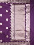 Raw mango fancy saree violet color allover zari motifs & zari border with zari pallu and attached self blouse