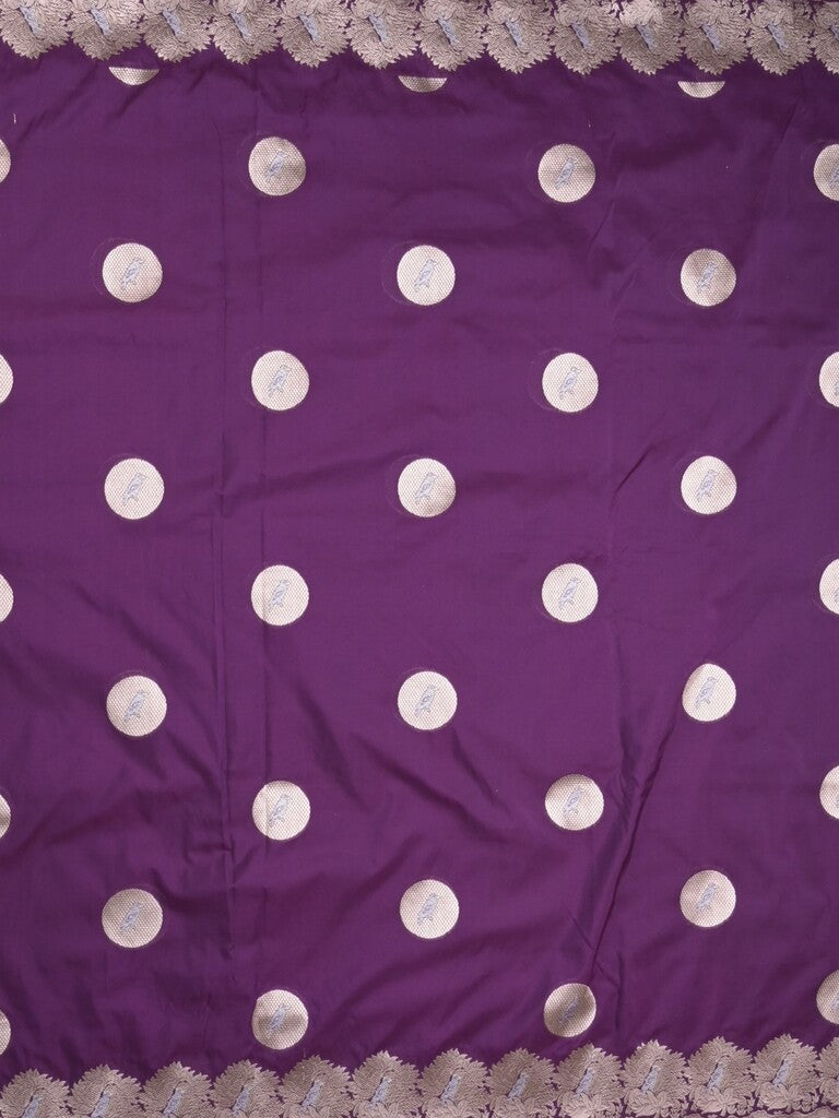 Raw mango fancy saree violet color allover zari motifs & zari border with zari pallu and attached self blouse