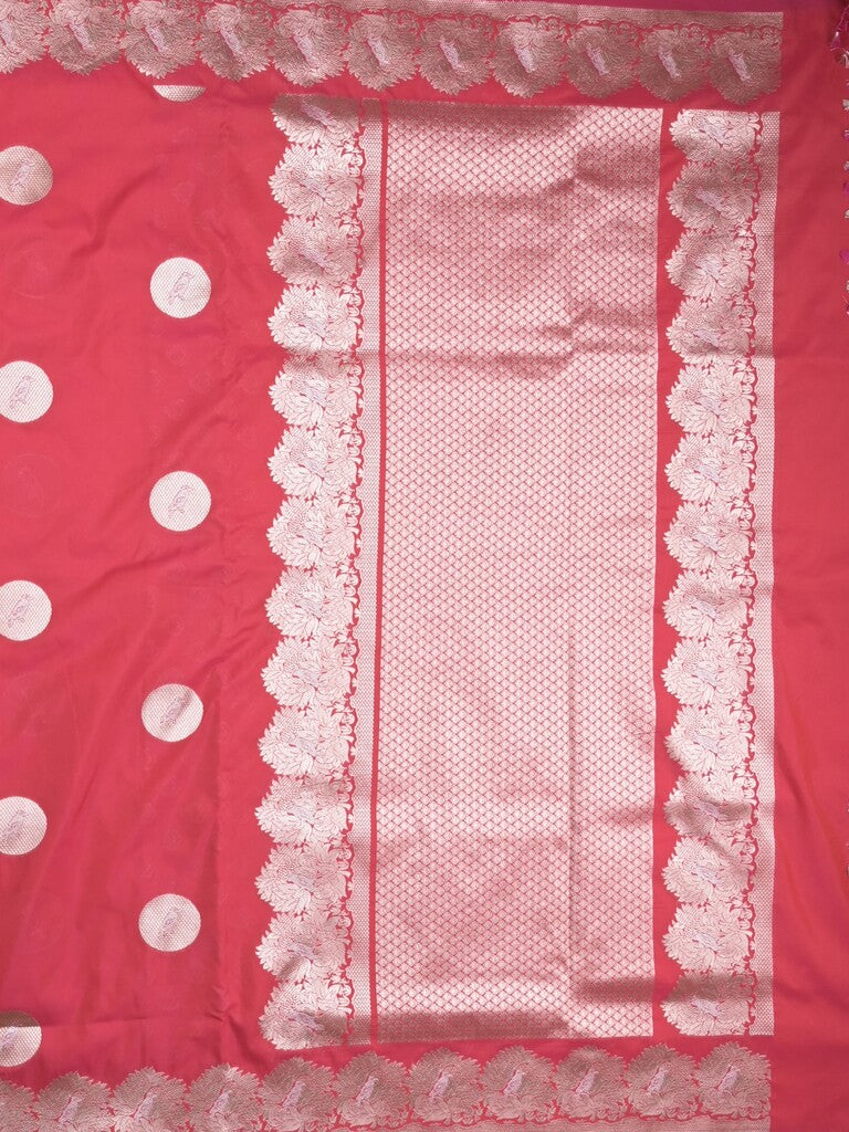 Raw mango fancy saree red color allover zari motifs & zari border with zari pallu and attached self blouse