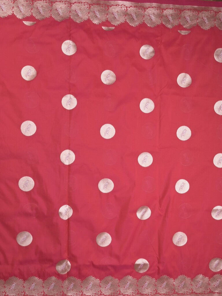 Raw mango fancy saree red color allover zari motifs & zari border with zari pallu and attached self blouse