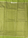 Raw mango fancy saree parrot green color allover zari motifs & zari border with zari pallu and attached self blouse