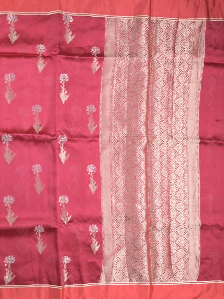 Raw mango fancy saree dark pink color allover zari motifs & zari border with zari pallu and attached self blouse