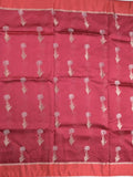 Raw mango fancy saree dark pink color allover zari motifs & zari border with zari pallu and attached self blouse