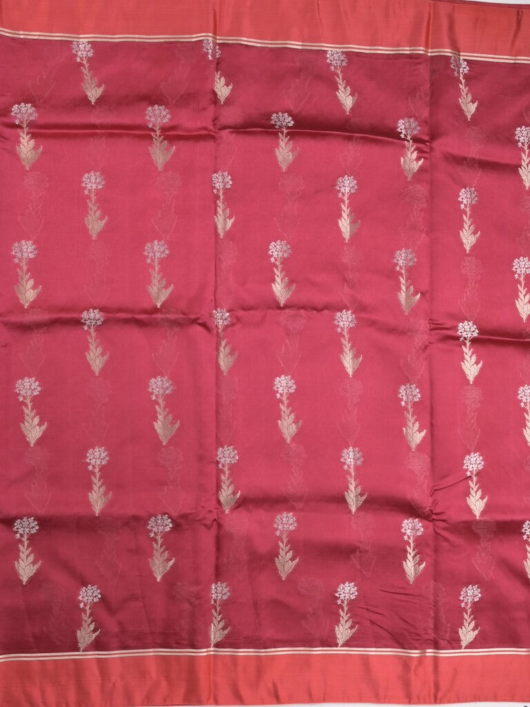Raw mango fancy saree dark pink color allover zari motifs & zari border with zari pallu and attached self blouse