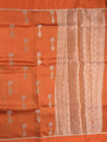 Raw mango fancy saree orange color allover zari motifs & zari border with zari pallu and attached self blouse