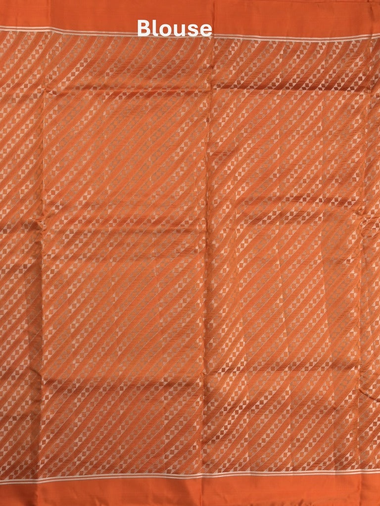 Raw mango fancy saree orange color allover zari motifs & zari border with zari pallu and attached self blouse