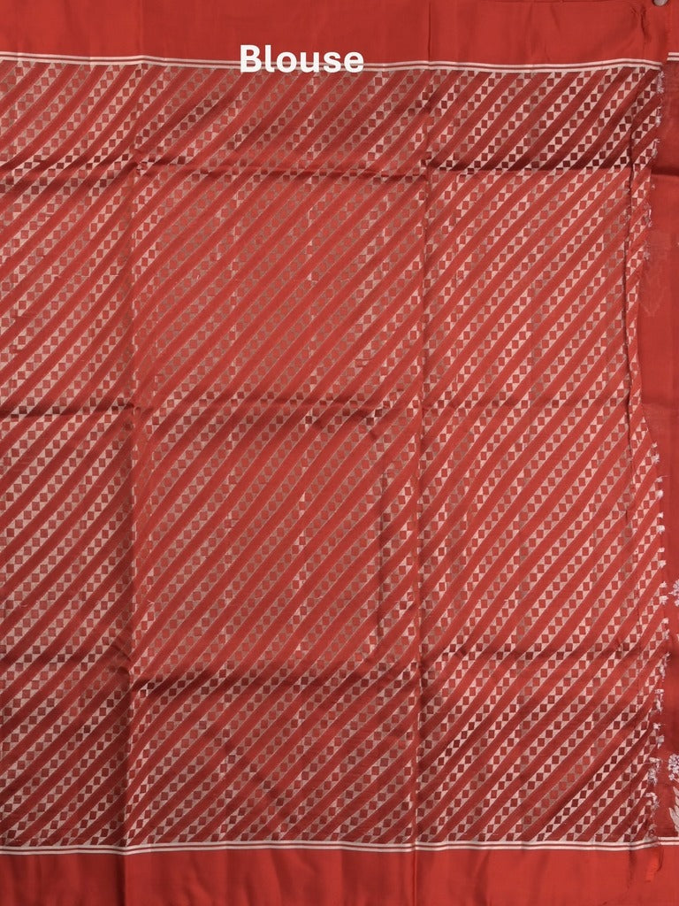 Raw mango fancy saree red color allover zari motifs & zari border with zari pallu and attached self blouse