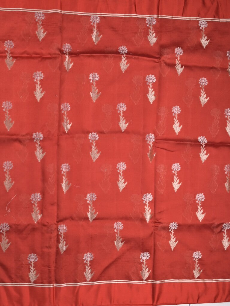 Raw mango fancy saree red color allover zari motifs & zari border with zari pallu and attached self blouse