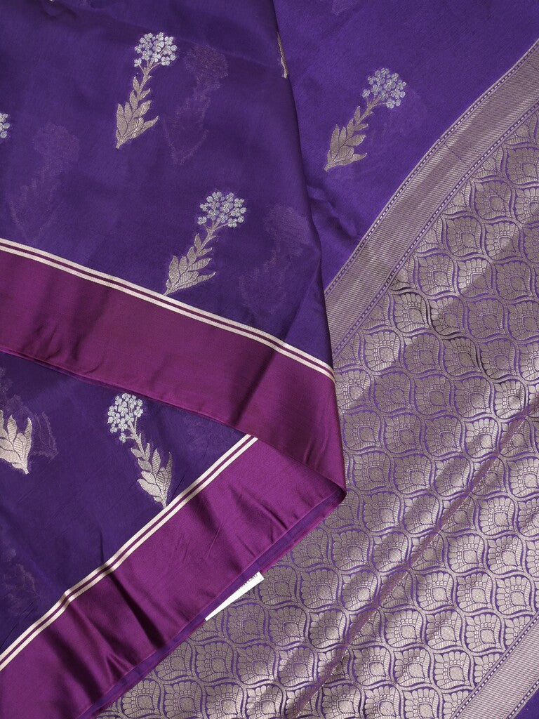 Raw mango fancy saree dark blue color allover zari motifs & zari border with zari pallu and attached self blouse