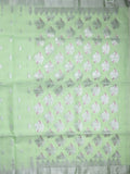 Jari kota fancy saree light lux green color allover zari motifs & zari border with zari pallu and attached self blouse