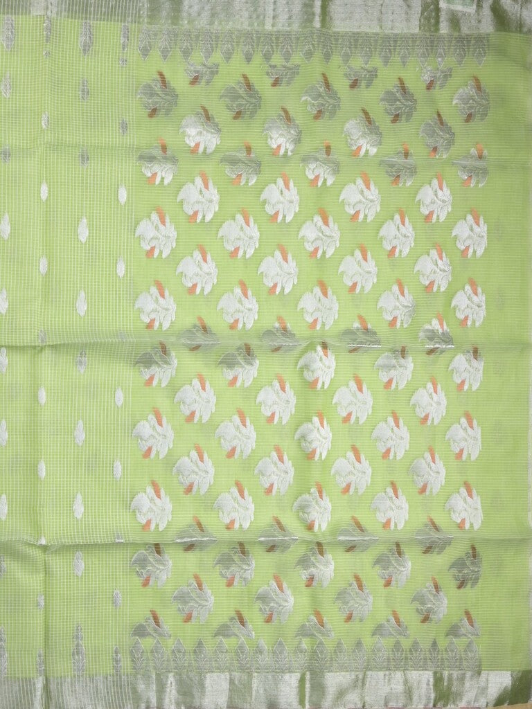 Jari kota fancy saree light green color allover zari motifs & zari border with zari pallu and attached self blouse