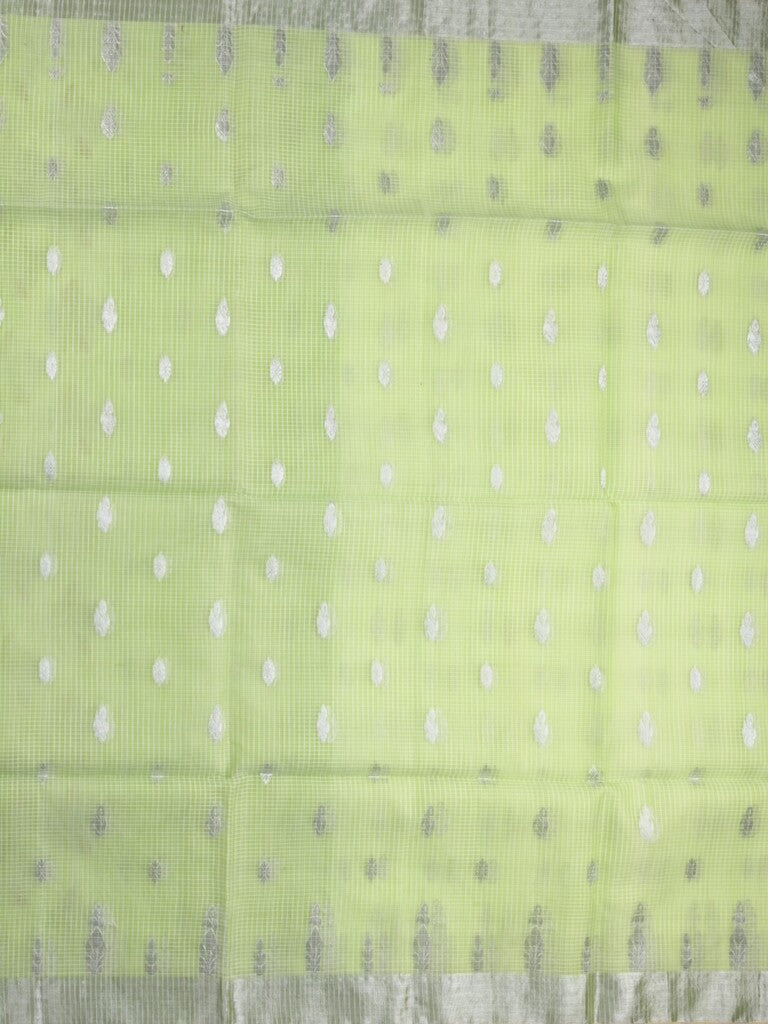 Jari kota fancy saree light green color allover zari motifs & zari border with zari pallu and attached self blouse