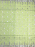 Jari kota fancy saree light green color allover zari motifs & zari border with zari pallu and attached self blouse