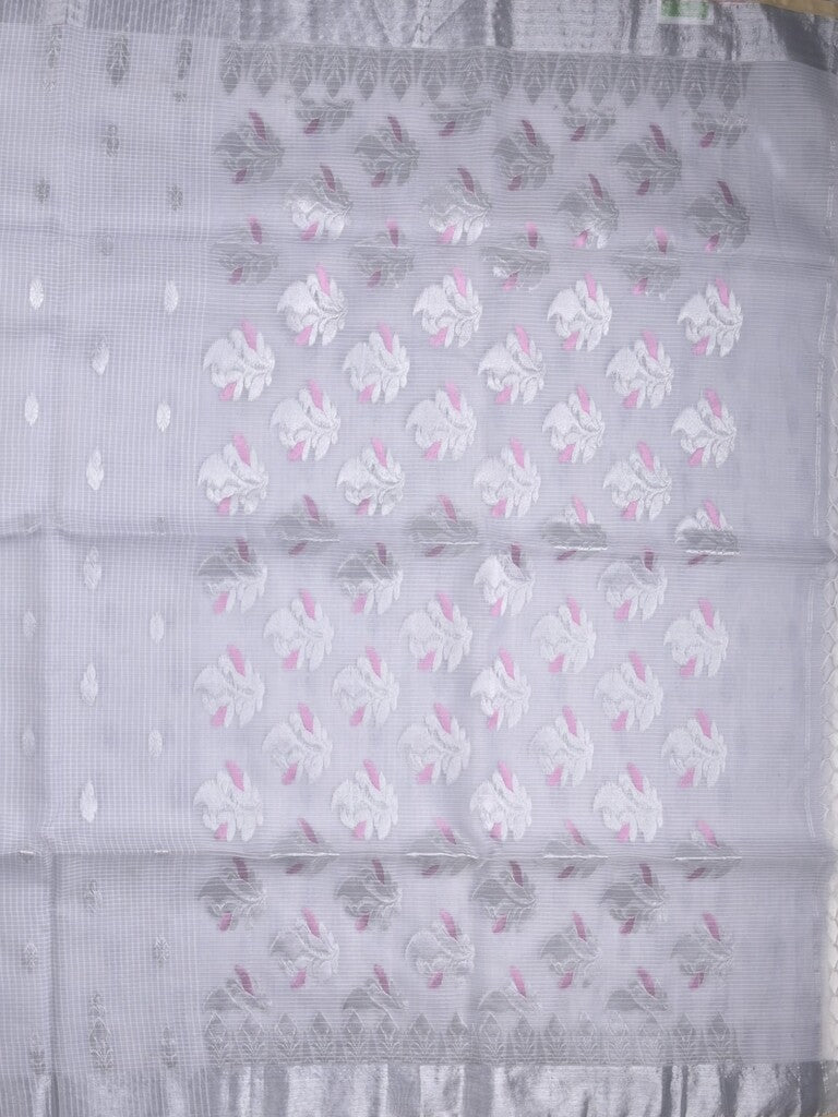 Jari kota fancy saree bluish grey color allover zari motifs & zari border with zari pallu and attached self blouse