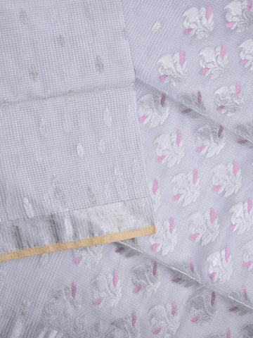 Jari kota fancy saree bluish grey color allover zari motifs & zari border with zari pallu and attached self blouse