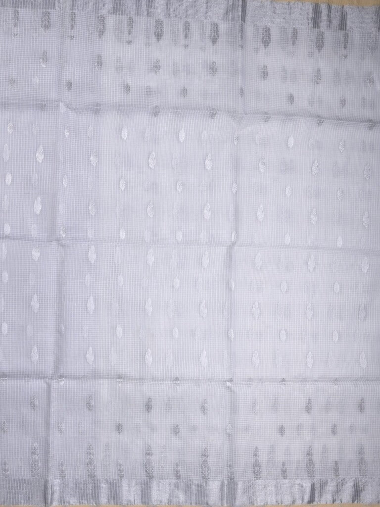 Jari kota fancy saree bluish grey color allover zari motifs & zari border with zari pallu and attached self blouse