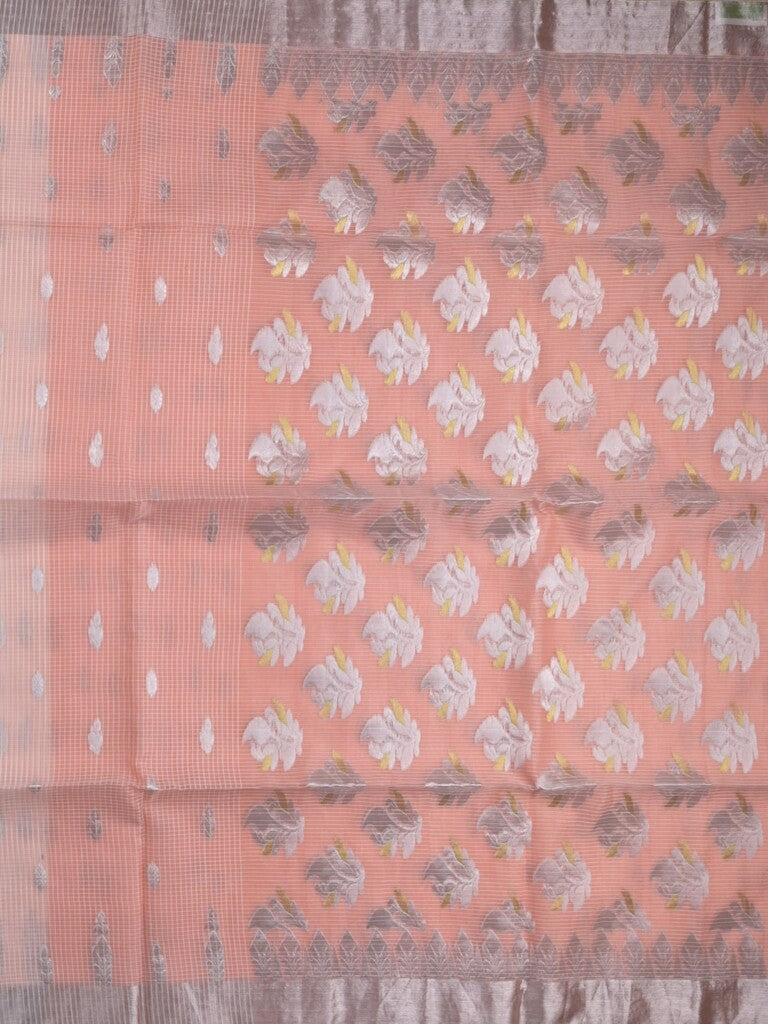 Jari kota fancy saree baby pink color allover zari motifs & zari border with zari pallu and attached self blouse
