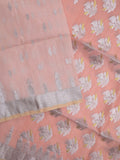 Jari kota fancy saree baby pink color allover zari motifs & zari border with zari pallu and attached self blouse