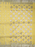 Jari kota fancy saree lemon yellow color allover zari motifs & zari border with zari pallu and attached self blouse