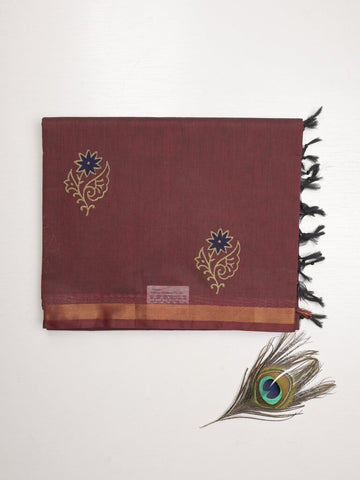 Kanchi cotton saree for women | maroon | zari border | self blouse