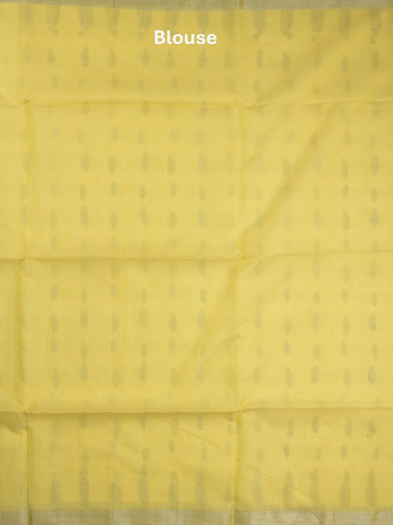 Jari kota fancy saree lemon yellow color allover zari motifs & zari border with zari pallu and attached self blouse