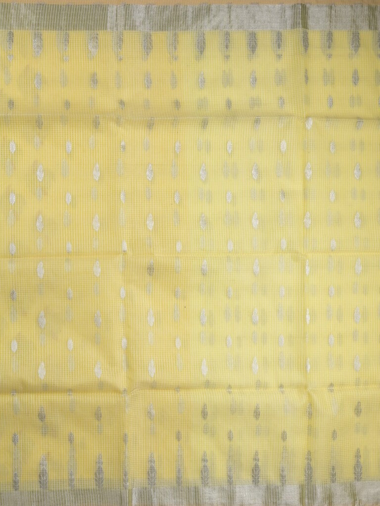 Jari kota fancy saree lemon yellow color allover zari motifs & zari border with zari pallu and attached self blouse