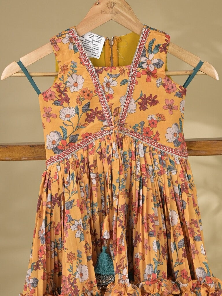 Yellow color Georgette floral sharara set for kids 5-6 years